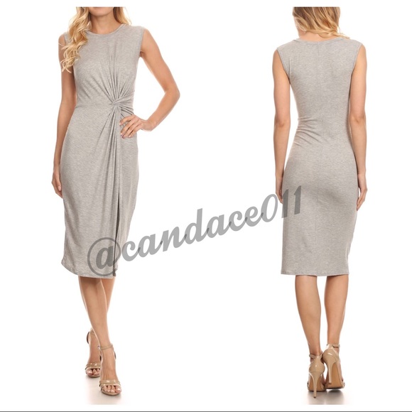 ⭐️5 STAR rated!⭐️Heather Grey Ruched Waist Midi - Picture 4 of 6